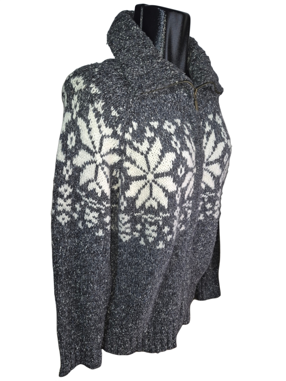 Denver Hayes Charcoal Gray Zip-Up High-Neck Fair Isle Sweater Jacket Size XL - Picture 2 of 6
